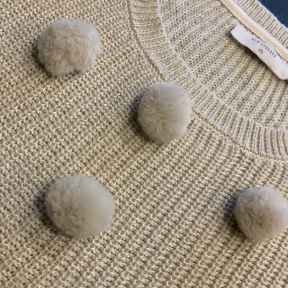 EUC Cream Furry Pom Pom sweater OATMEAL US M - Picture 5 of 13